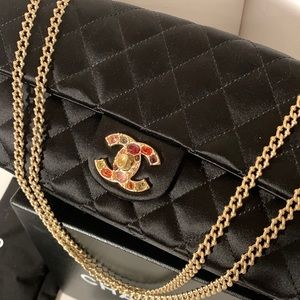 CHANEL Rare Rectangular East West Precious Gem Jewel Black💕Pink Bijoux Gold Bag